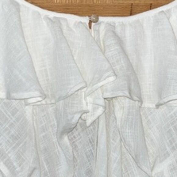 Free People Zuri White Balloon Sleeve Cropped Open Back Ruffle Blouse - Picture 10 of 13